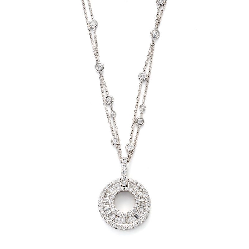 18K Round Diamond Pendant on Diamond Station Chain